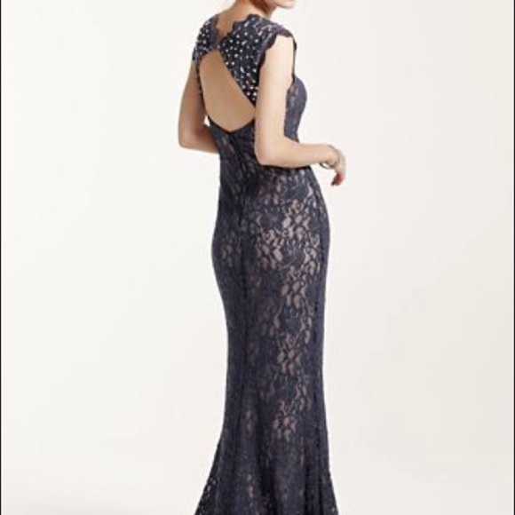 David’s Bridal Blue Lace Gown - Picture 2 of 5
